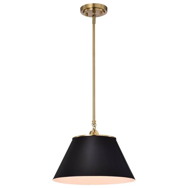 1 Light Vintage Brass Black Shade Medium Pendant Light Fixture