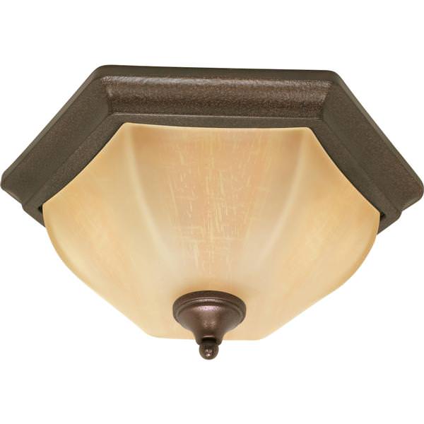 2 Light Copper Bronze Champagne Washed Linen Glass Shade Ceiling Light Fixture