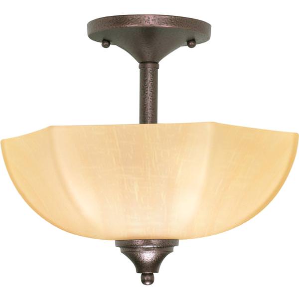 2 Light Copper Bronze Champagne Washed Linen Glass Shade Ceiling Light Fixture