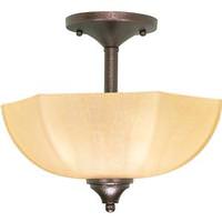 View 2 Light Copper Bronze Champagne Washed Linen Glass Shade Ceiling Light Fixture
