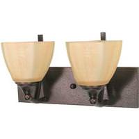 View 2 Light Copper Bronze Champagne Washed Linen Glass Shades Vanity Light Fixture