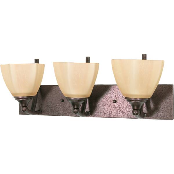 3 Light Copper Bronze Champagne Linen Glass Shades Vanity Light Fixture