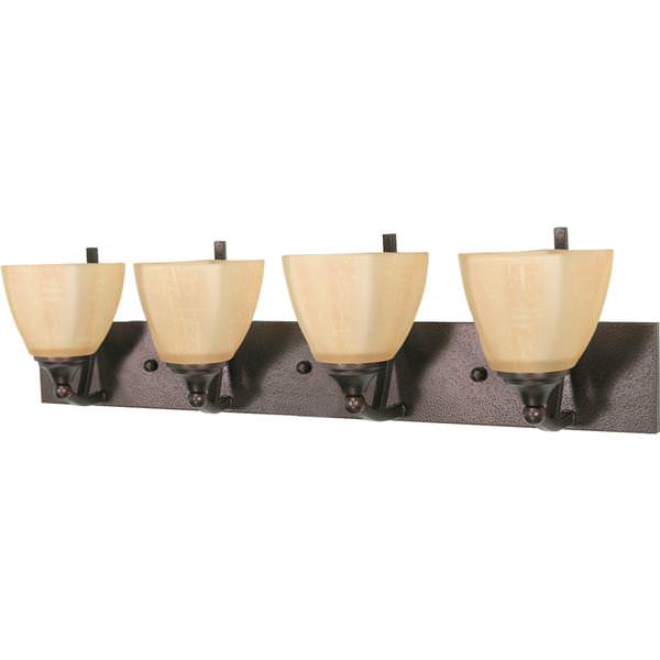 4 Light Copper Bronze Champagne Washed Linen Glass Shades Vanity Light Fixture