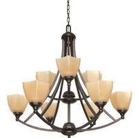 View 9 Light Copper Bronze Champagne Washed Linen Glass Shades Chandelier Light Fixture