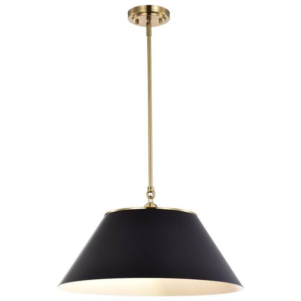 3 Light Vintage Brass Black Shade Large Pendant Light Fixture