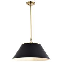 View 3 Light Vintage Brass Black Shade Large Pendant Light Fixture