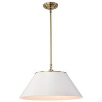 View 3 Light Vintage Brass White Shade Large Pendant Light Fixture