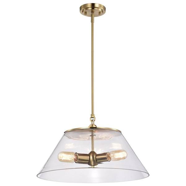 3 Light Vintage Brass Clear Shade Large Pendant Light Fixture
