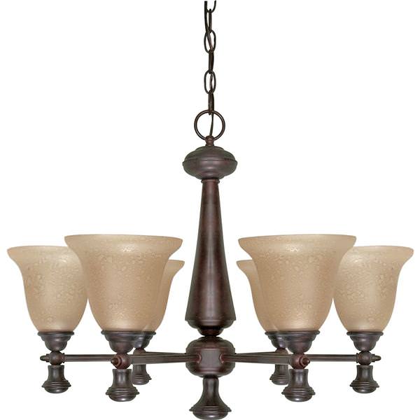 6 Light Old Bronze Amber Water Glass Shades Chandelier Light Fixture