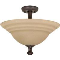 View 2 Light 16" Round Old Bronze Amber Water Glass Shade Ceiling Light Fixture