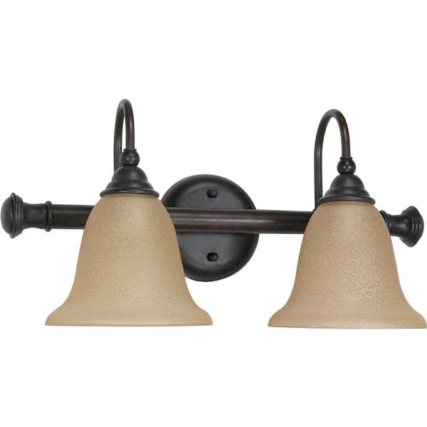 2 Light Old Bronze Amber Water Glass Shades Vanity Light Fixture