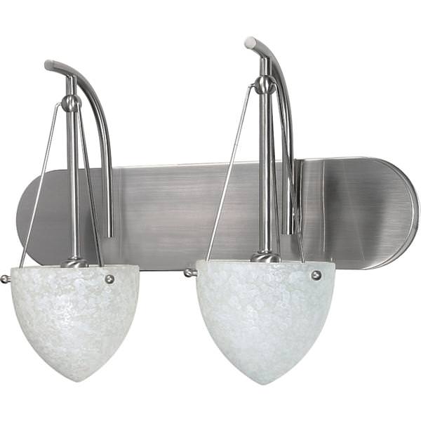 2 Light Brushed Nickel Water Spot Glass Shades Vanity Light Fixture