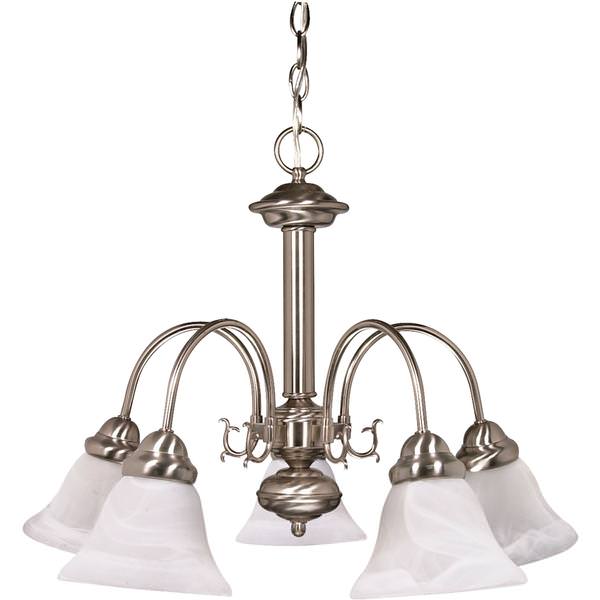5 Light Brushed Nickel Alabaster Glass Bell Shades Chandelier Light Fixture