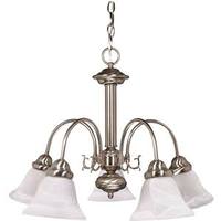 View 5 Light Brushed Nickel Alabaster Glass Bell Shades Chandelier Light Fixture