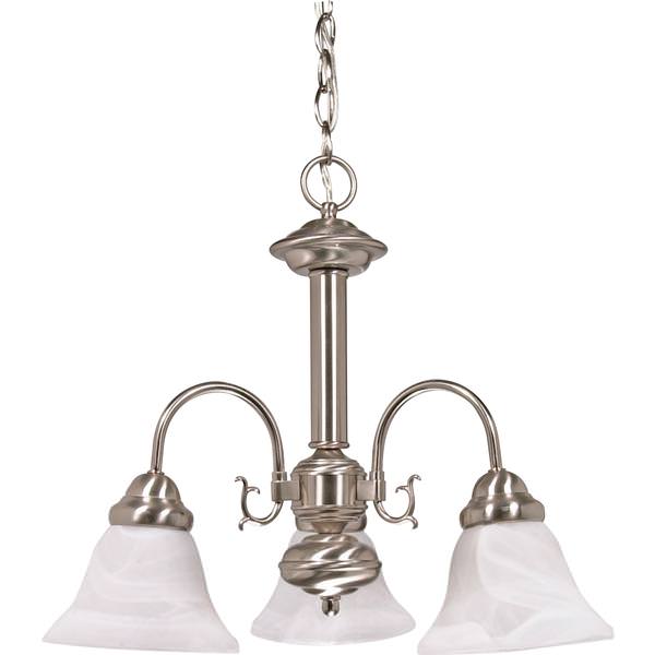 3 Light Brushed Nickel Alabaster Glass Bell Shades Chandelier Light Fixture
