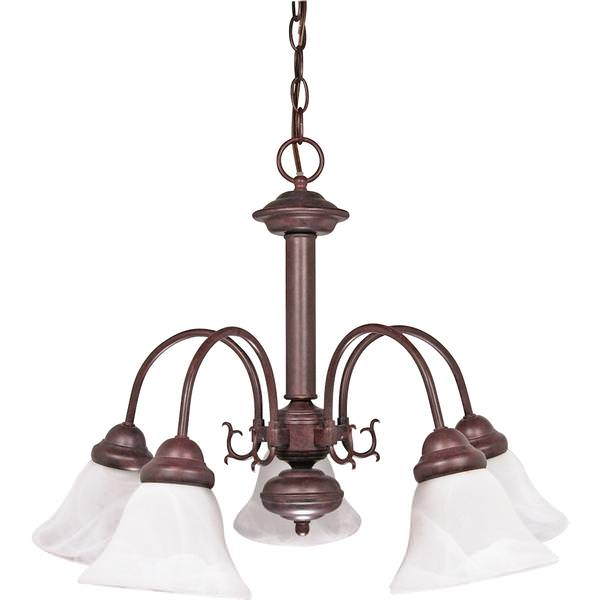 5 Light Old Bronze Alabaster Glass Bell Shades Chandelier Light Fixture