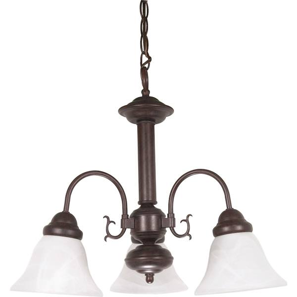 3 Light Old Bronze Alabaster Glass Bell Shades Chandelier Light Fixture
