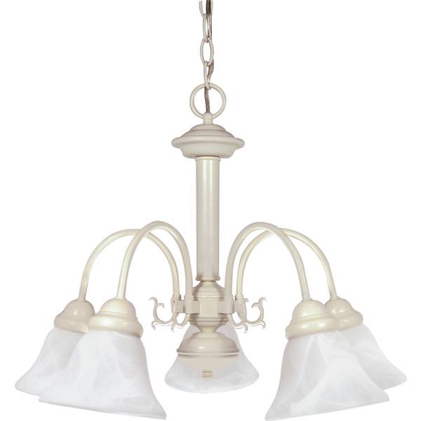5 Light Textured White Alabaster Glass Bell Shades Chandelier Light Fixture
