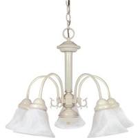 View 5 Light Textured White Alabaster Glass Bell Shades Chandelier Light Fixture