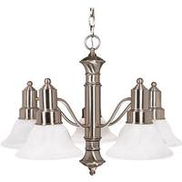 View 5 Light Brushed Nickel Alabaster Glass Bell Shades Chandelier Light Fixture