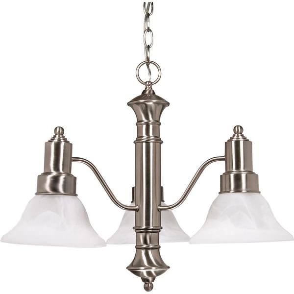 3 Light Brushed Nickel Alabaster Glass Bell Shades Chandelier Light Fixture