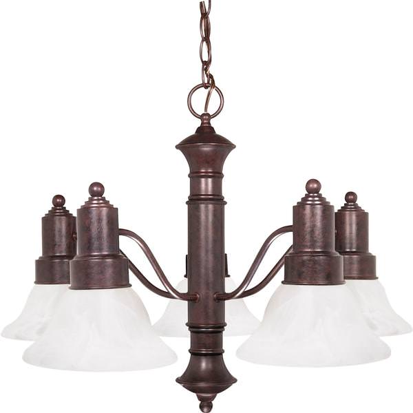 5 Light Old Bronze Alabaster Glass Bell Shades Chandelier Light Fixture