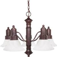 View 5 Light Old Bronze Alabaster Glass Bell Shades Chandelier Light Fixture