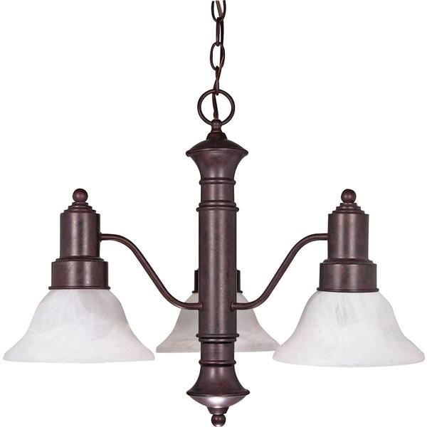 3 Light Old Bronze Alabaster Glass Bell Shades Chandelier Light Fixture