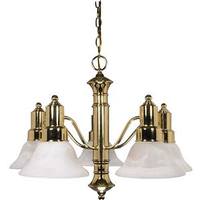 View 5 Light Polished Brass Alabaster Glass Bell Shades Chandelier Light Fixture