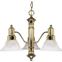 Nuvo Lighting 3 Light Polished Brass Alabaster Glass Bell Shades Chandelier Light Fixture