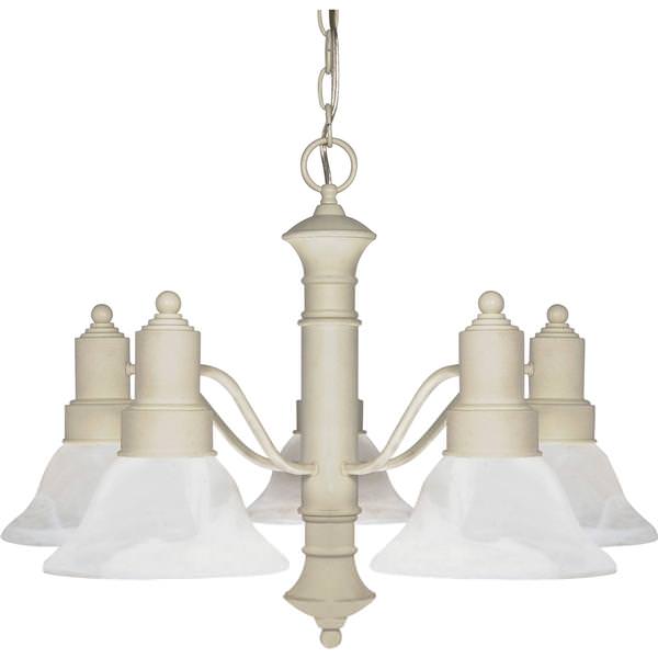 5 Light Textured White Alabaster Glass Bell Shades Chandelier Light Fixture