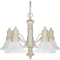 View 5 Light Textured White Alabaster Glass Bell Shades Chandelier Light Fixture