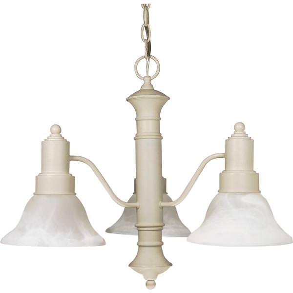 3 Light Textured White Alabaster Glass Bell Shades Chandelier Light Fixture