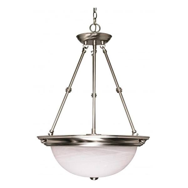 3 Light Brushed Nickel Alabaster Glass Shade Pendant Light Fixture