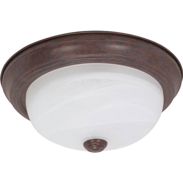 2 Light 11" Round Old Bronze Alabaster Glass Shade Ceiling Light Fixture