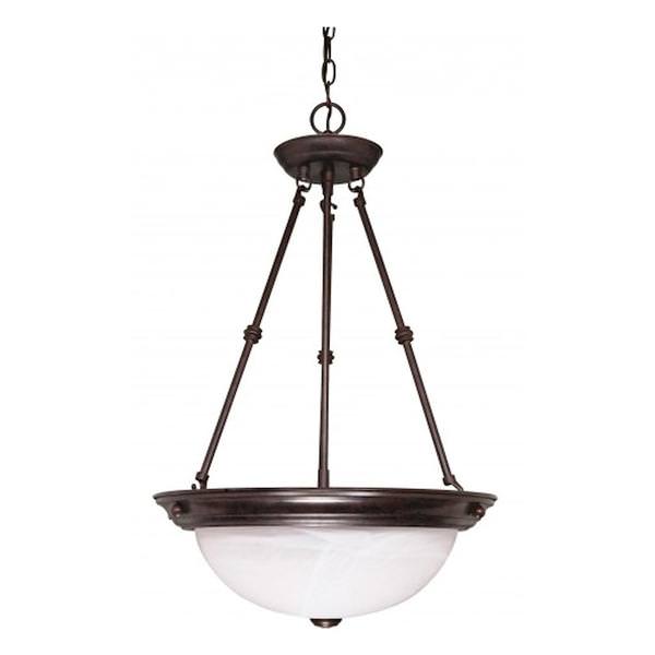 3 Light Old Bronze Alabaster Glass Shade Pendant Light Fixture