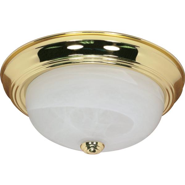 2 Light 11" Round Polished Brass Alabaster Glass Shade Ceiling Light Fixture