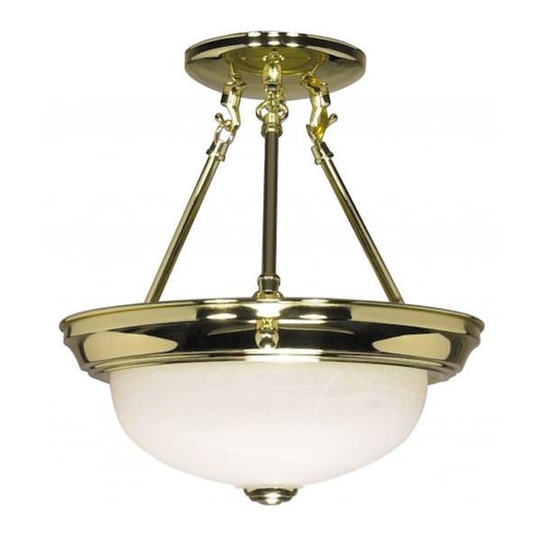 2 Light Polished Brass Alabaster Glass Shade Ceiling Light Fixture