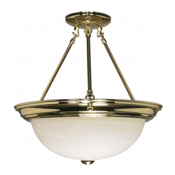 3 Light Polished Brass Alabaster Glass Shade Ceiling Light Fixture