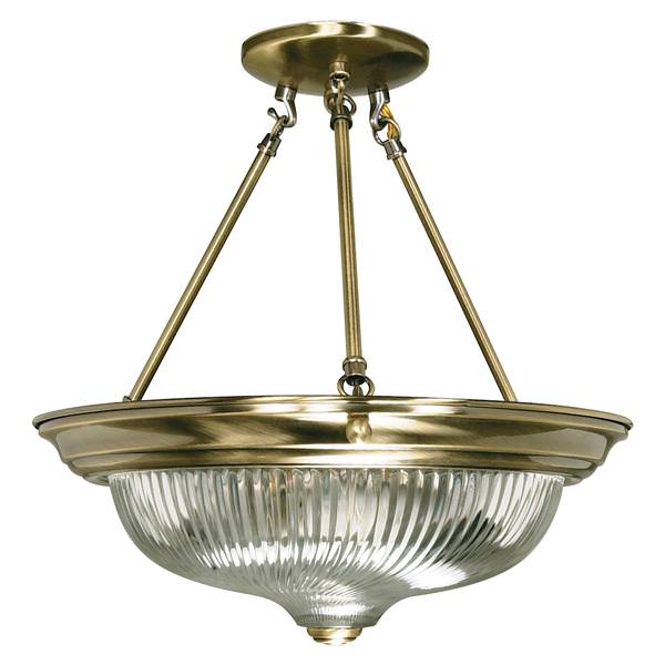 3 Light Antique Brass Clear Swirl Glass Shade Ceiling Light Fixture
