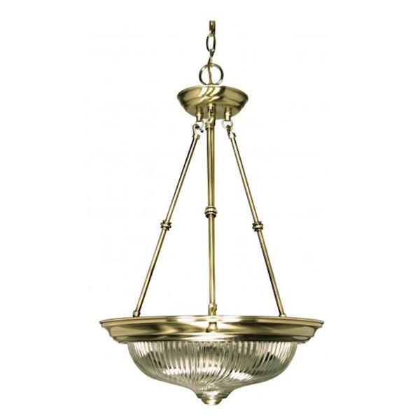 3 Light Antique Brass Clear Swirl Glass Shade Pendant Light Fixture