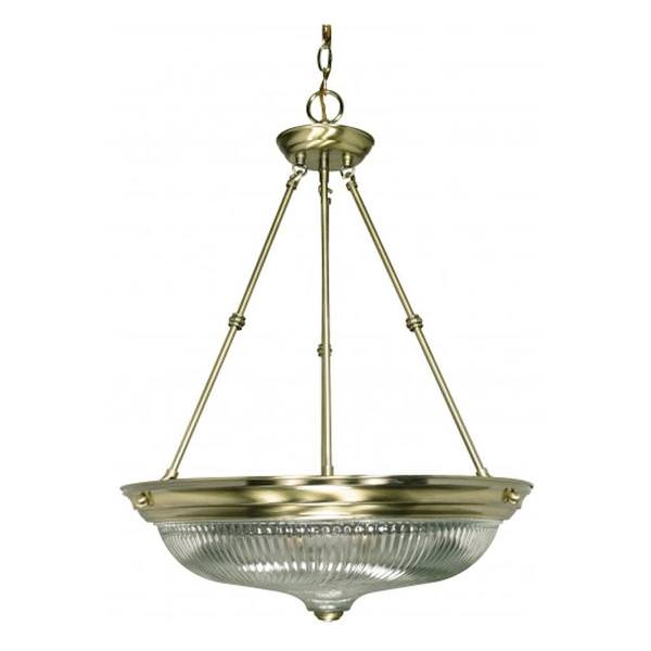 3 Light Antique Brass Clear Swirl Glass Shade Pendant Light Fixture