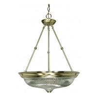 Nuvo Lighting 3 Light Antique Brass Clear Swirl Glass Shade Pendant Light Fixture