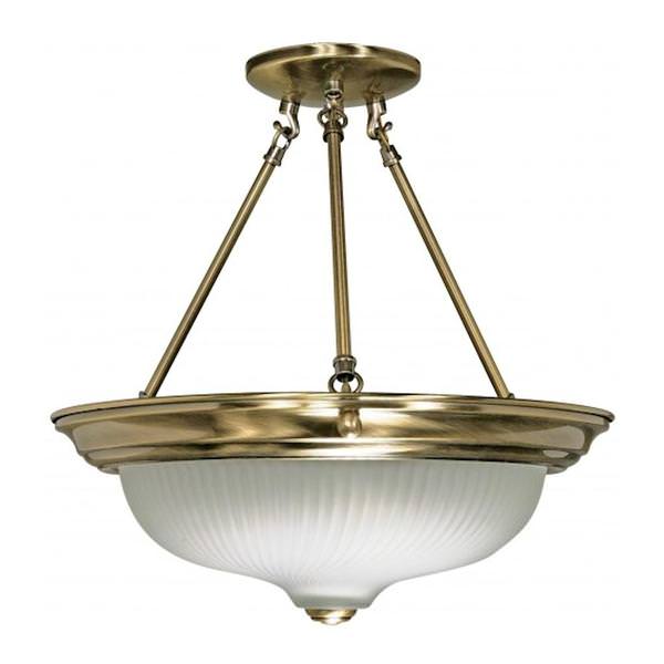 3 Light Antique Brass Frosted Swirl Glass Shade Ceiling Light Fixture