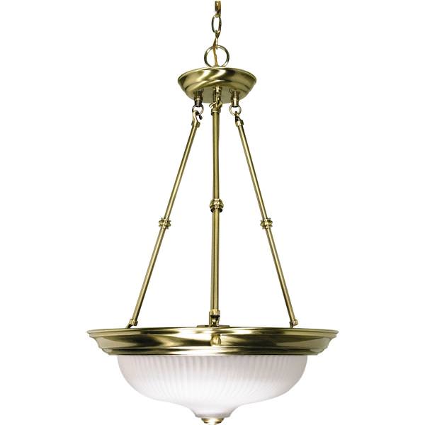 3 Light Antique Brass Frosted Swirl Glass Shade Pendant Light Fixture