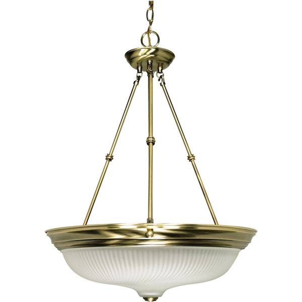 3 Light Antique Brass Frosted Swirl Glass Shade Pendant Light Fixture