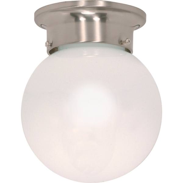 1 Light Brushed Nickel White Glass Ball Shade Ceiling Light Fixture