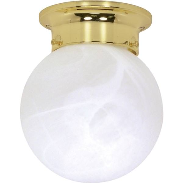 1 Light Polished Brass Alabaster Glass Ball Shade Ceiling Light Fixture