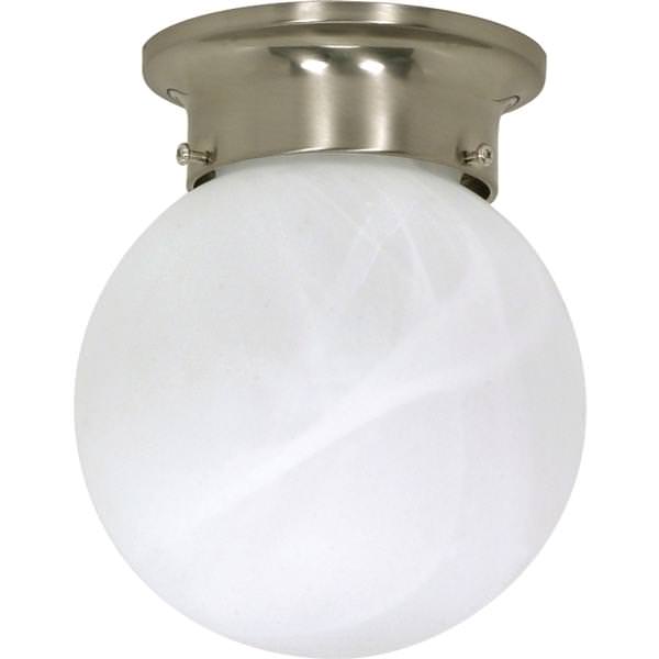 1 Light Brushed Nickel Alabaster Glass Ball Shade Ceiling Light Fixture