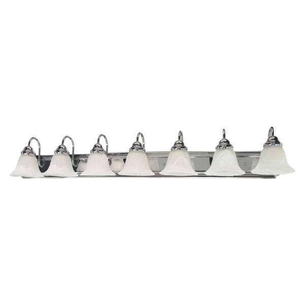 7 Light Polished Chrome Alabaster Glass Bell Shades Vanity Light Fixture